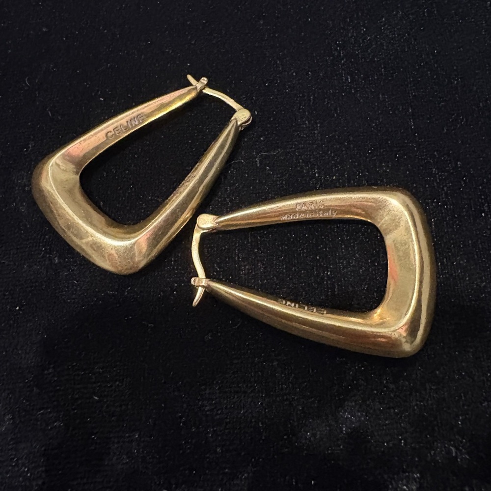 Vintage Celine Gold tone modified Hoop Earrings